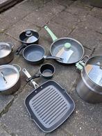 Te koop allerlei pannen voor gas., Ophalen, Zo goed als nieuw, Rvs, Pannenset