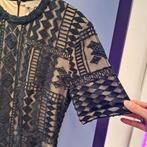 Tony Cohen zwart beige mesh jurkje + borduursel mt S 48144, Tony Cohen, ., Zwart, Ophalen of Verzenden