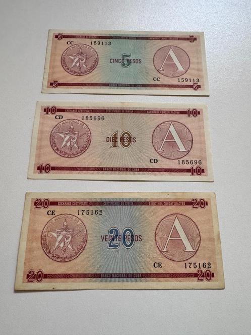 3 biljetten 5-10-20 Pesos reiscertificaten Cuba, Postzegels en Munten, Bankbiljetten | Amerika, Setje, Midden-Amerika, Verzenden