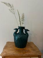 Donkergroene Vaas met Zwanen, Gebruikt, Aardewerk of Porselein, Ophalen of Verzenden, Minder dan 50 cm