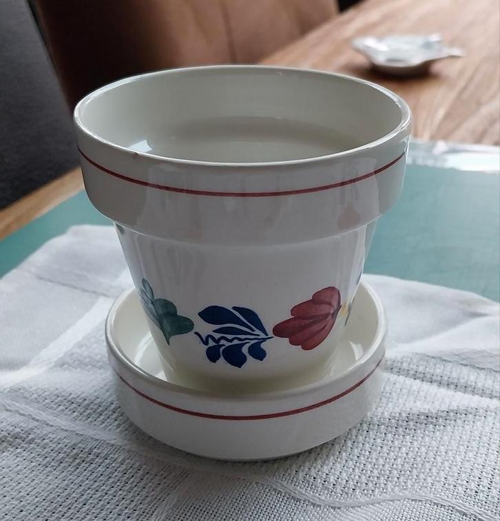 Boerenbont Cactuspotje met Schotel, Huis en Inrichting, Keuken | Servies, Zo goed als nieuw, Overige typen, Boerenbont, Aardewerk