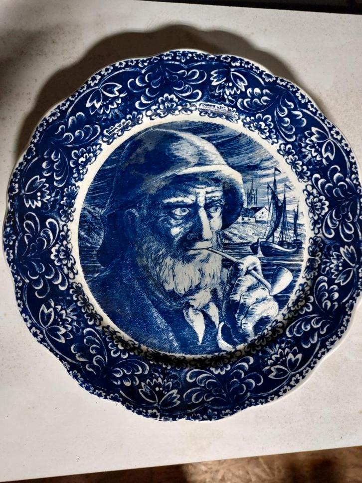 Antiek wandbord visserman met pijp Bosch Delfts Blauw stijl, Antiek en Kunst, Antiek | Wandborden en Tegels, Ophalen