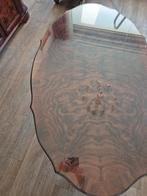 Wortelnoten ovale salontafel twee laden met glazen plaat, Huis en Inrichting, Tafels | Salontafels, Ophalen, 100 tot 150 cm, 50 tot 100 cm