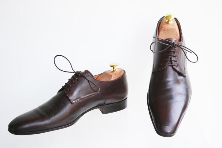 Superieure dark oak Santoni lace-ups in maat 8 F = maat 42, Kleding | Heren, Schoenen, Zo goed als nieuw, Veterschoenen, Bruin