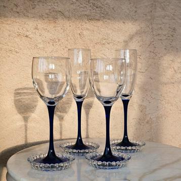 Set van 4 vintage Luminarc glazen – kobaltblauw  beschikbaar voor biedingen