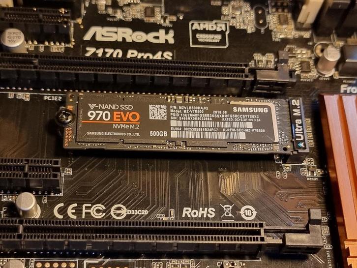 Samsung 970 EVO 500GB M.2 NVMe SSD, Computers en Software, Harde schijven, Gebruikt, Desktop, Intern, SSD, Overige aansluitingen