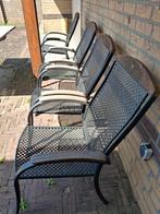 4 stapelbare tuinstoelen met kussens, Ophalen, Gebruikt, Metaal