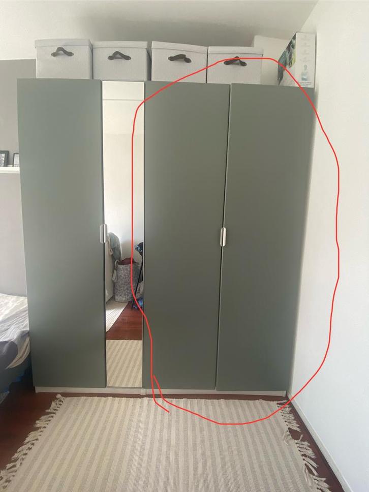 Ikea PAX kledingkast - Wit / Grijs groen - Rechter deel, Huis en Inrichting, Kasten | Kledingkasten, Gebruikt, 200 cm of meer