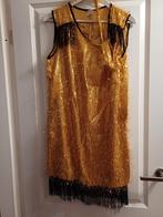 Gouden Charleston Jurk met Franjes en hoofdbandje., Maat 38/40 (M), Carnaval, Ophalen of Verzenden, Zo goed als nieuw