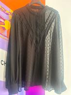 Zwarte blouse met stippen, maat L broderie Franse schouders, Ophalen of Verzenden, Nieuw, Maat 42/44 (L), Zwart