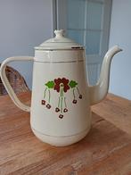 Brocante emaille koffiepot creme/bloemetjes, Ophalen of Verzenden