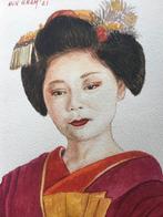 Aquarel Geisha geschilderd door Nurilham, Ophalen of Verzenden