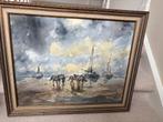 Prachtig aquarel schilderij  strand , zee en paarden, Antiek en Kunst, Ophalen of Verzenden