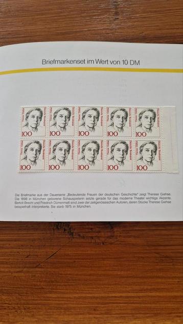 Duitse Bundespost Postzegelset 10 DM - Therese Giehse beschikbaar voor biedingen