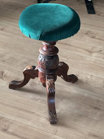 Piano kruk verstelbaar antiek fluweel katoen groen vintage beschikbaar voor biedingen