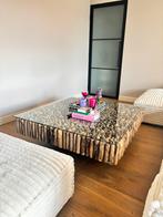 Iccoon - Houten tafel met glazen plaat., Huis en Inrichting, Ophalen, 50 tot 75 cm, Zo goed als nieuw, Rechthoekig
