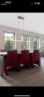 6 Rode Leren Eetkamerstoelen - Verrijdbaar & Verstelbaar, Ophalen, Leer, Zo goed als nieuw, Modern