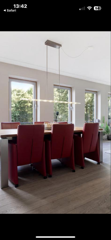 6 Rode Leren Eetkamerstoelen - Verrijdbaar & Verstelbaar, Huis en Inrichting, Stoelen, Zo goed als nieuw, Vijf, Zes of meer stoelen