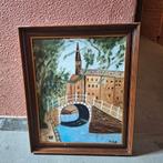 Schilderij Delftse gracht met roosbrug en lutherse kerk, Antiek en Kunst, Kunst | Schilderijen | Klassiek, Ophalen of Verzenden