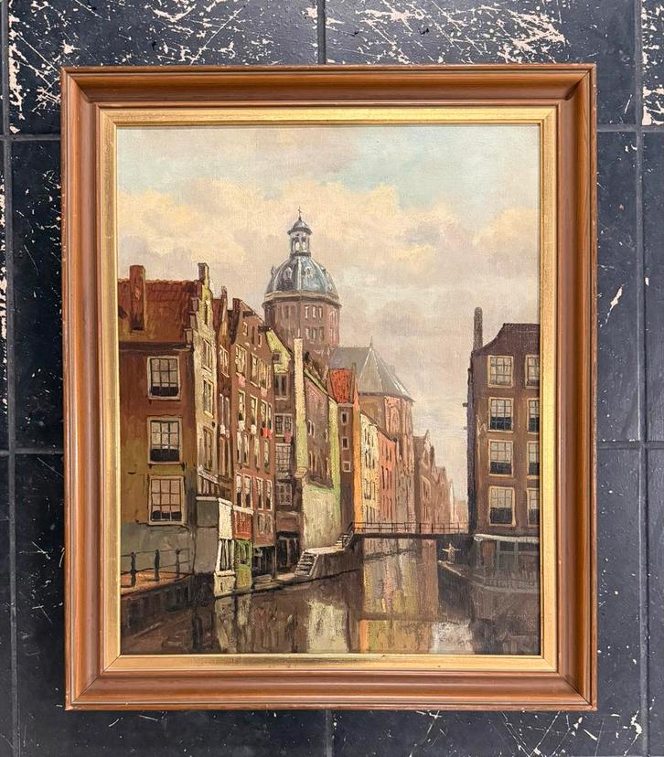 Oudezijds Voorburgwal & koepel Sint Nicolaaskerk, Antiek en Kunst, Kunst | Schilderijen | Klassiek, Ophalen