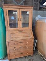 Oud grenen klepbureau, buffetkast, kast, vitrinekast, Gebruikt, Met deur(en), 150 tot 200 cm, 25 tot 50 cm