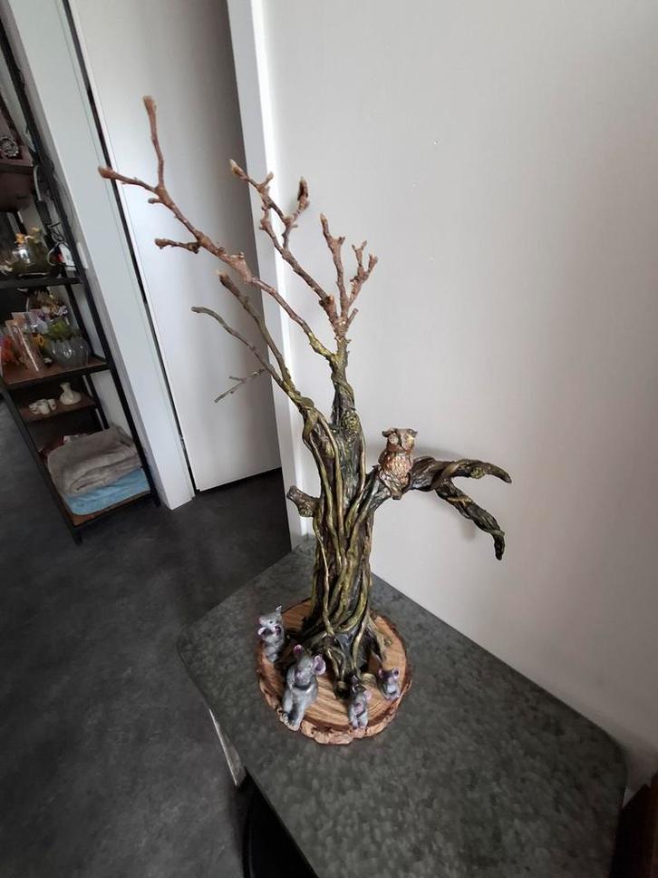 Handgemaakt Boompje met Uil en Muisjes, Tuin en Terras, Tuinbeelden, Nieuw, Overige typen, Overige materialen, Ophalen of Verzenden