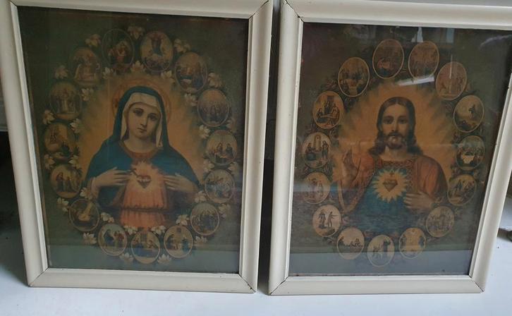 Oude antieke religieuze afbeeldingen van Maria en Jezus., Antiek en Kunst, Antiek | Religie, Ophalen of Verzenden