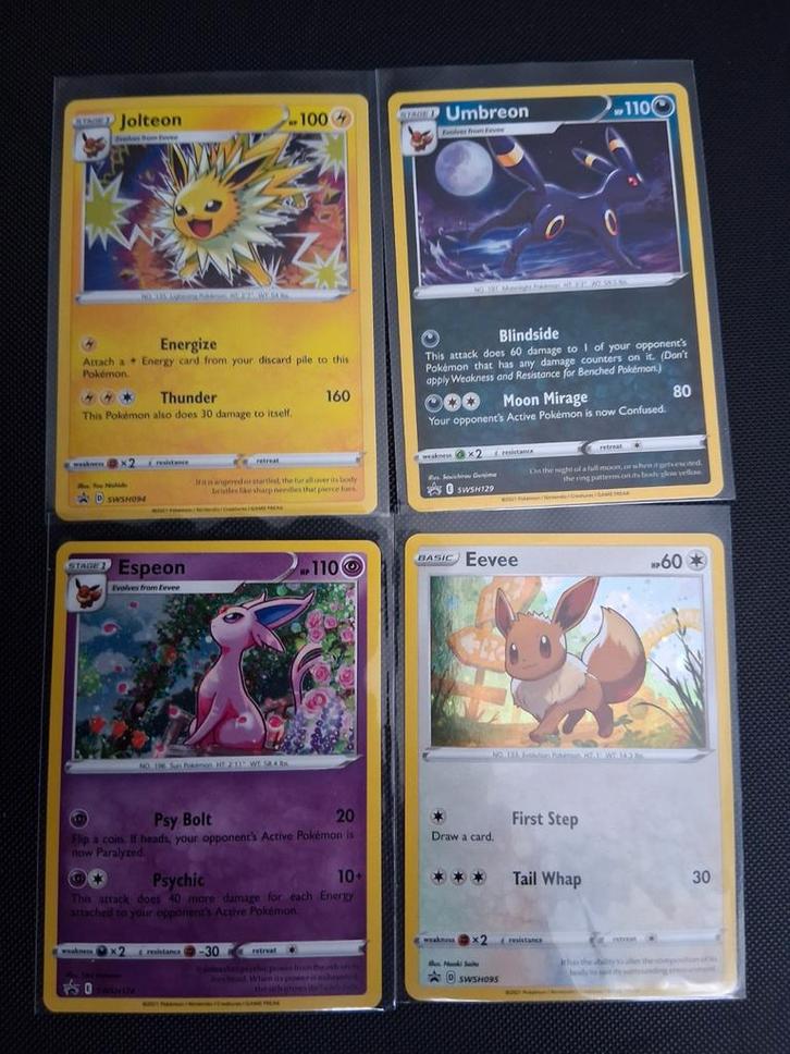 Pokémon Kaarten Set - Jolteon, Umbreon, Espeon, Eevee, Hobby en Vrije tijd, Verzamelkaartspellen | Pokémon, Zo goed als nieuw