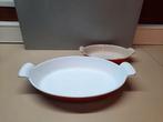 le Creuset vintage oranje gietijzeren ovenschaal mt 20 en 28, Gebruikt, Overige typen, Ophalen of Verzenden, Gietijzer
