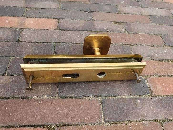 Art Deco, zeer zware en robuuste koperen Buitendeur beslag, Doe-het-zelf en Verbouw, Hang- en Sluitwerk, Zo goed als nieuw, Klink of Kruk