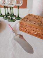 Vintage taartschep zilverkleurig roze handvat, Ophalen of Verzenden, Gebruikt