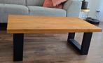 Industriële salontafel eikenhout met matzwarte poten, Ophalen, Gebruikt, 100 tot 150 cm, Eikenhout