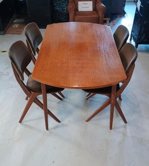 Vintage louis van Teeffelen teak eetkamer tafel 4 stoelen, Antiek en Kunst, Antiek | Meubels | Tafels, Ophalen