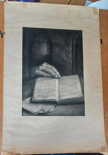 Litho: Aart van Dobbenburgh hand op bijbel beschikbaar voor biedingen