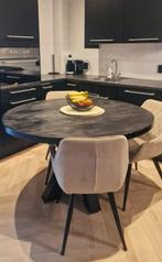 Ronde eetkamertafel mango hout zwart met stoelen, Ophalen, Rond, Zo goed als nieuw, Vijf personen of meer