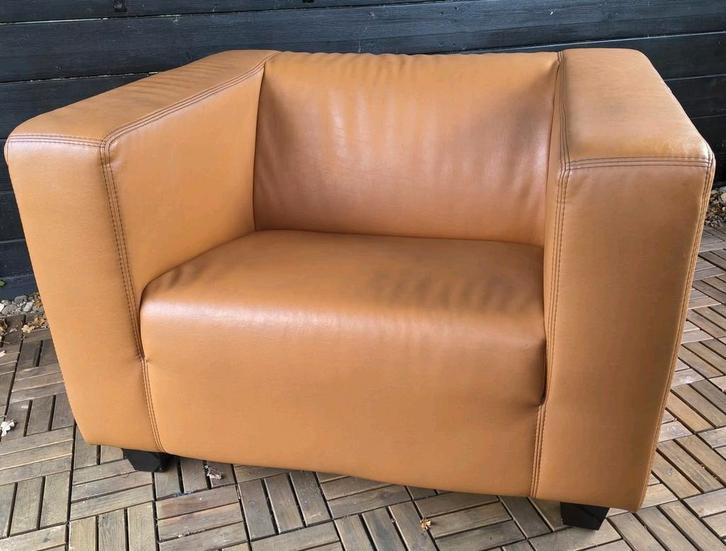 1-2 cognac kleurige kwaliteits fauteuils - zitten heerlijk!, Huis en Inrichting, Banken | Sofa's en Chaises Longues, Zo goed als nieuw
