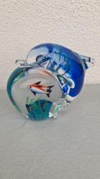 Glazen design object van een dolfijn en vissen, Ophalen of Verzenden