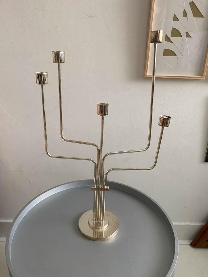 Piet Hein stijl Kandelaar - Modern Zilver kleurig Design, Antiek en Kunst, Antiek | Kandelaars, Overige materialen, Ophalen of Verzenden