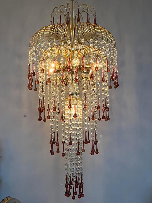 Xl kroonluchter hanglamp vintage murano bruine pegels, Huis en Inrichting, Lampen | Kroonluchters, Glas, Ophalen of Verzenden