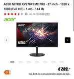 Acer XV270 Gaming Monitor 27 inch 144 Hz, Computers en Software, Monitoren, IPS, Acer Nitro, 101 t/m 150 Hz, In hoogte verstelbaar
