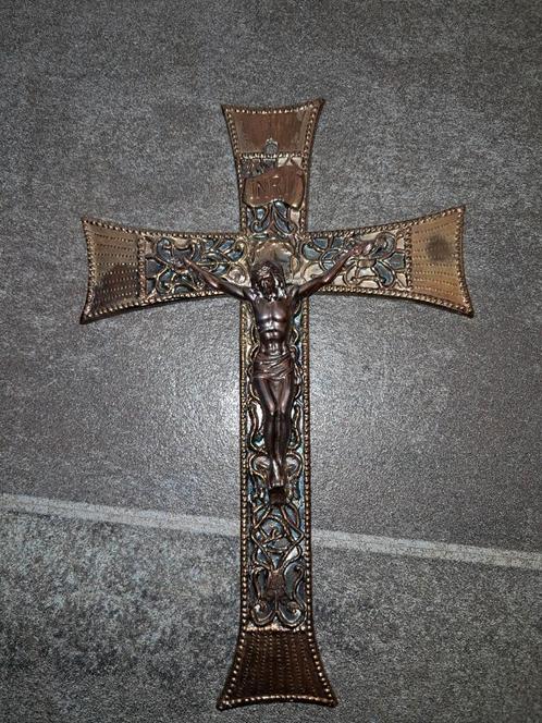 Antiek Messing Kruisbeeld Wanddecoratie, Antiek en Kunst, Antiek | Religie, Ophalen of Verzenden