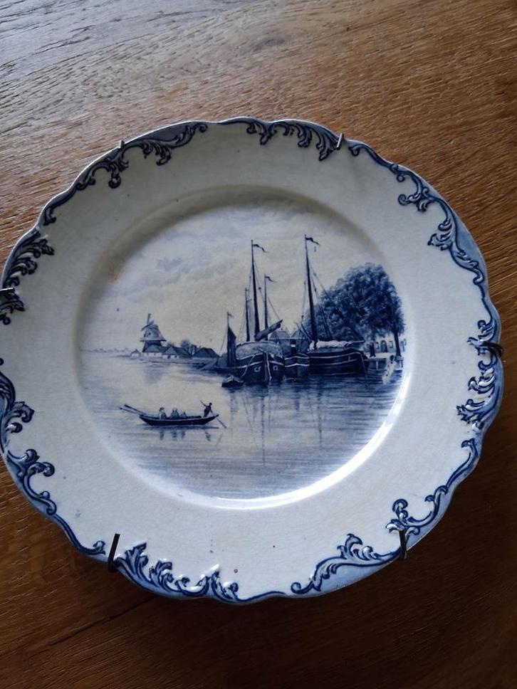 Wandbordje met Boten - Delfts Blauw, Antiek en Kunst, Antiek | Wandborden en Tegels, Ophalen of Verzenden