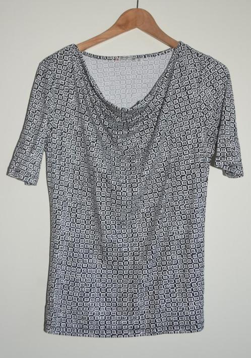 La Ligna top zwart wit met bijzondere hals mt L zgan, Kleding | Dames, Tops, Zo goed als nieuw, Maat 38/40 (M), Zwart, Korte mouw