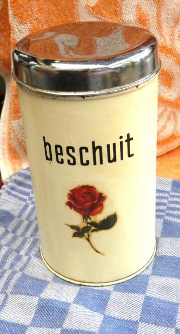 oude beschuitbus/ Brabantia beschuitbus met roos beschikbaar voor biedingen