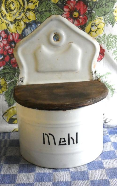 oude emaille meelbak/ wit emaille keukenpot met deksel, Antiek en Kunst, Antiek | Emaille, Ophalen of Verzenden