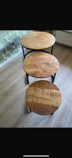 Mango houten ronde tafels, Huis en Inrichting, Tafels | Bijzettafels, Ophalen, Zo goed als nieuw, Rond, Minder dan 55 cm