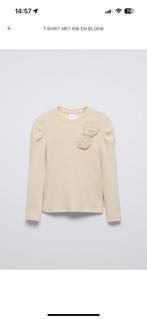 T-shirt longsleeve ecru rib bloem Zara maat 152 (valt klein), Kinderen en Baby's, Kinderkleding | Maat 152, Ophalen of Verzenden