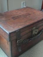 grote antieke HOGE bruine LEREN HOEDENKOFFER met RIEMPJES, Ophalen of Verzenden