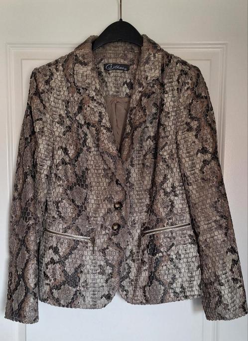 B Three Colbertje Slangenprint, Kleding | Dames, Jasjes, Kostuums en Pakken, Gedragen, Jasje, Maat 38/40 (M), Bruin, Ophalen of Verzenden