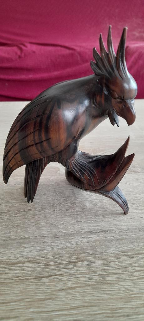 Unieke Handgemaakte Houten Papegaai op Tak, Antiek en Kunst, Kunst | Beelden en Houtsnijwerken, Verzenden